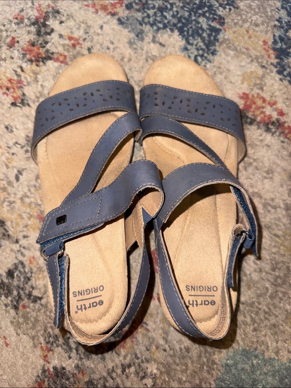 Earth Origins Navy Blue Perforated Leather Sandals